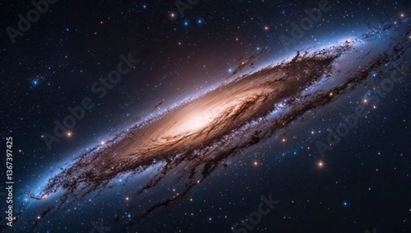 Obraz An otherworldly galaxy, pulsating with dazzling cyan and magenta tones, brimming with enigmatic, ethereal orbs of energy. This stunning image captures the essence of a celestial masterpiece, 