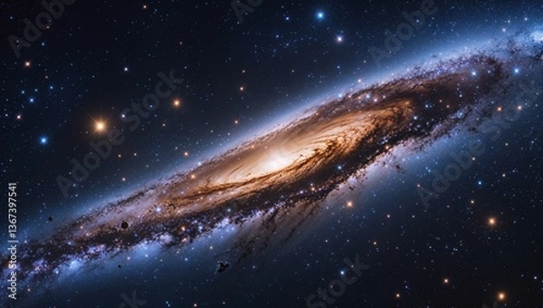 Obraz An otherworldly galaxy, pulsating with dazzling cyan and magenta tones, brimming with enigmatic, ethereal orbs of energy. This stunning image captures the essence of a celestial masterpiece, 