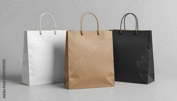 Fototapeta Paper Shopping Bag Mockup with Rope Handle - Three Colors