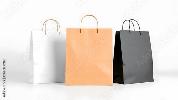 Fototapeta Paper Shopping Bag Mockup with Rope Handle - Three Colors