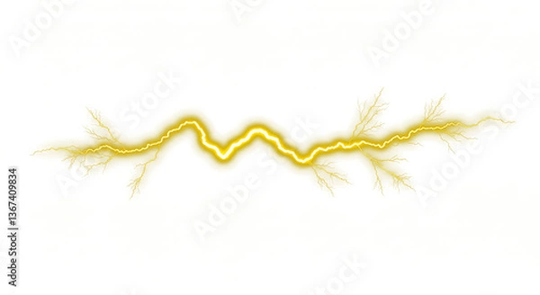 Obraz Yellow lightning bolt, Lightning, electric lightning bolt strike, lightning bolt strike set. Thunderstorm or light effect on PNG and White Background