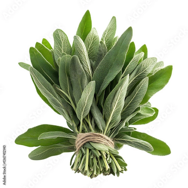 Fototapeta A Bunch of Fresh Sage Leaves Isolated on Transparent Background