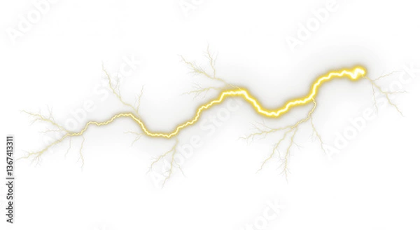 Obraz Yellow lightning bolt, Lightning, electric lightning bolt strike, lightning bolt strike set. Thunderstorm or light effect on PNG and White Background