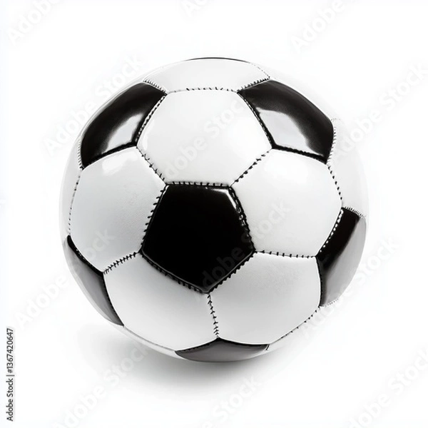 Obraz Classic Black and White Soccer Ball Resting on a Clean Surface with a Glossy Finish