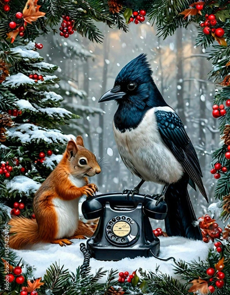 Obraz the squirrel and the magpie