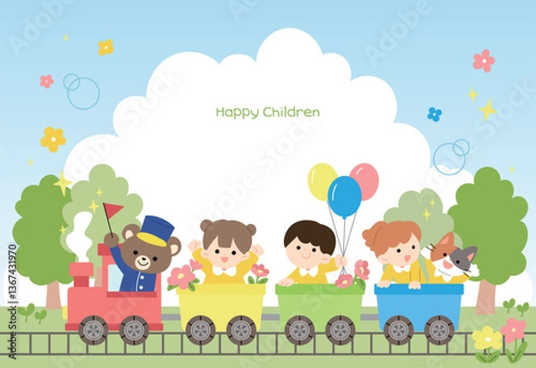Fototapeta 기차를 탄 어린이들