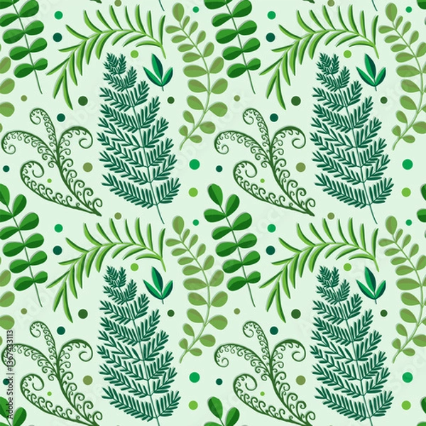 Fototapeta Vector pattern with fern leaves. For printing on fabric.