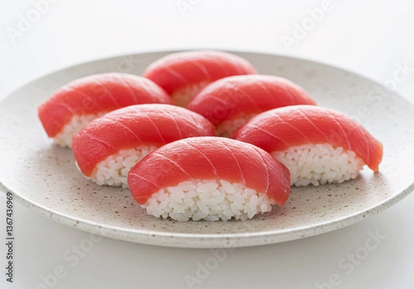 Fototapeta salmon tuna sushi and rolls in single or arrangement on white and black background  