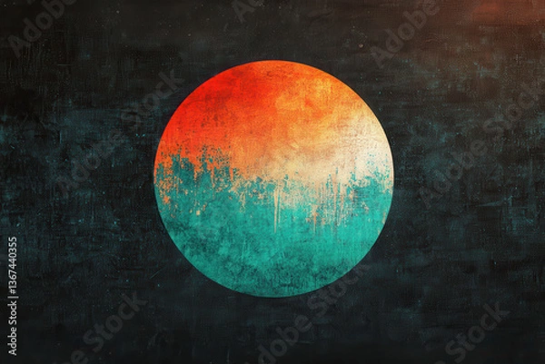 Fototapeta Abstract Circle with Orange and Teal Colors on Dark Textured Background Creates a Modern Aesthetic