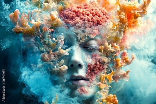 Fototapeta Mental disorder. Hallucination - due to alzheimer's disease: abstract image of physical state. Metaphorical alzheimer's disease physical senses, of a mental illusion. Illness symptoms.