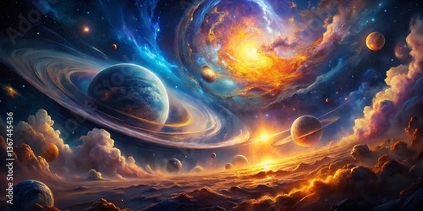 Obraz Cosmic Dreamscape: Double Exposure of Nebula and Celestial Body