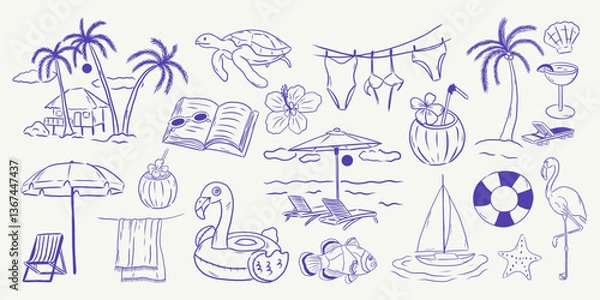 Obraz Hand drawn sketch style summer vacation collection. 