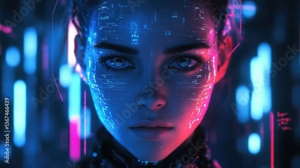 Fototapeta Futuristic Cyber AI Entity Evolving in Deep Learning