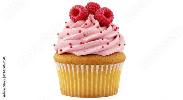 Obraz Isolated Raspberry Cupcake with Sprinkles