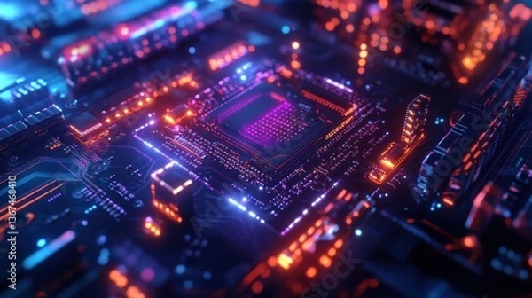 Fototapeta Quantum AI-driven Motherboard Processing Vast Intelligence