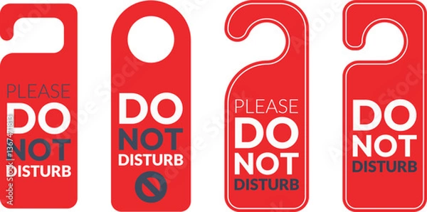Obraz Do not disturb door hanger signs of hotel room. Please do not disturb hotel design black color. Vector illustration. Red door sign