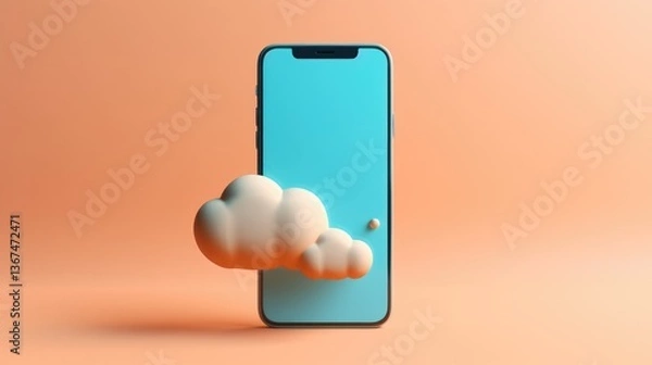 Fototapeta Cloud Computing in Action Smartphone with 3D Cloud Render on colorful Background