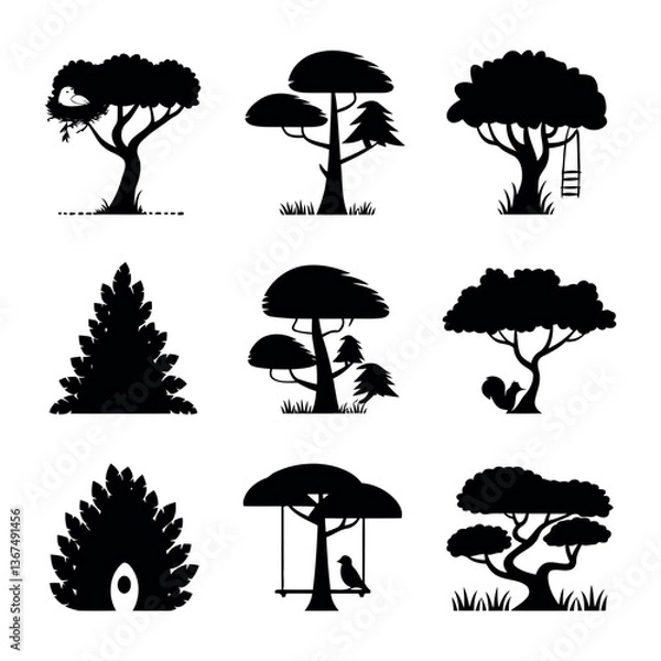Fototapeta set of trees silhouettes