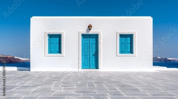 Obraz blue door in santorini greece