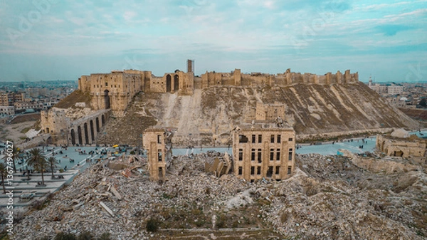 Fototapeta Aerial view of the ancient Citadel of Aleppo in Syria.