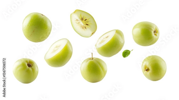 Fototapeta Amla stack with half slice falling and floating  png
