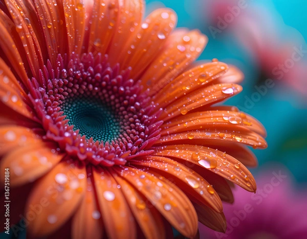 Obraz Macro Photography of Vibrant Gerbera Daisies with Dewdrops