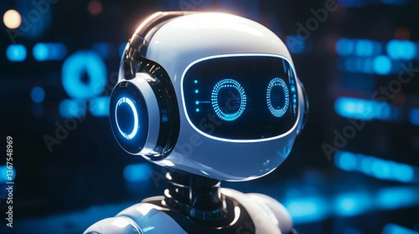 Fototapeta Isometric Artificial Intelligence. Chatbot and future marketing. AI and business IOT concept. Dialog help service. Vector illustration.