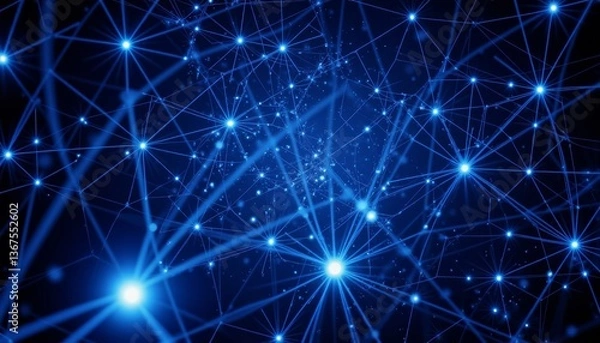 Fototapeta Neural network connections glowing in deep blue, artificial intelligence