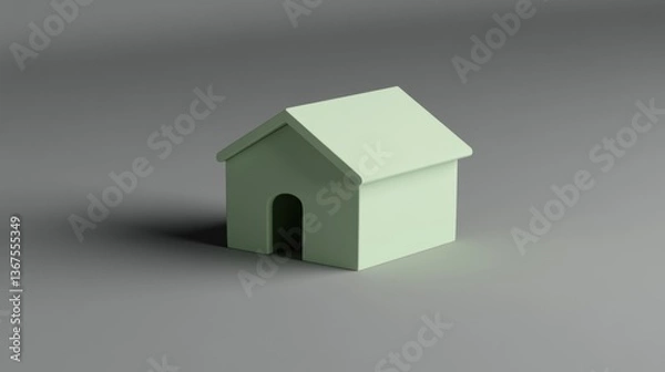 Obraz Light Green House Model on Gray Background