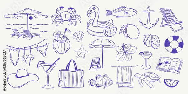 Obraz Hand drawn sketch style summer vacation collection. 