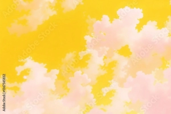 Fototapeta Dreamy sky with soft, fluffy clouds on a golden-yellow background illustration.