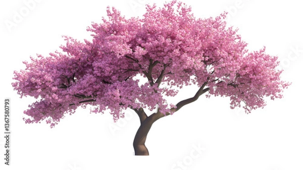Fototapeta Blossom Tree's Peak: A vibrant, full-bloomed tree with pink blossoms. Capturing the vibrant beauty of nature, evoking feelings of renewal and springtime joy. 