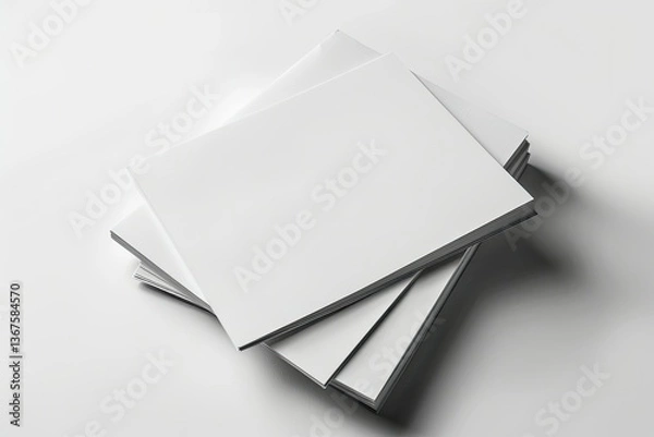 Fototapeta High Resolution Image of A4 Blank Paper Stack with Soft Shadows Isolated on White Background