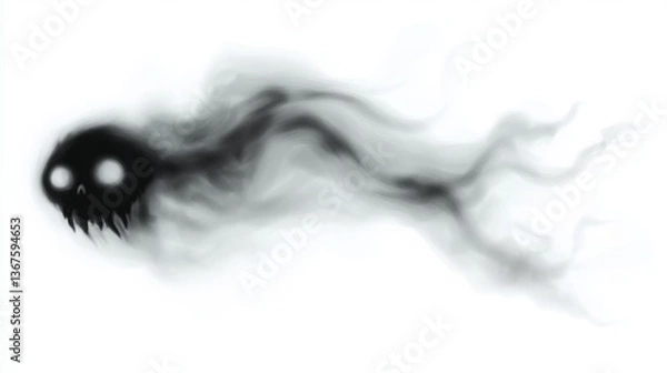 Fototapeta Realistic Halloween ghost shadow. Transparent isolated phantom. Flying spooky dead soul. Black smoke transparent horror monster.