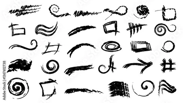 Obraz Set of arrows.Pencil brush crayon marker chalk texture line stroke element set.Chalk scratch hand drawn style background. Vector illustration crayon pencil brush stroke texture line charcoal shape.