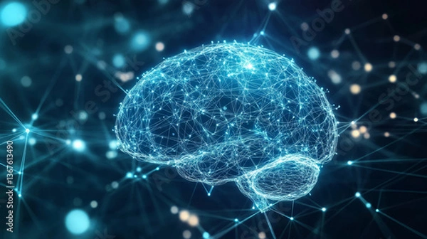 Obraz Isometric connecting artificial intelligence to the human brain. Technology and engineering, future technology.