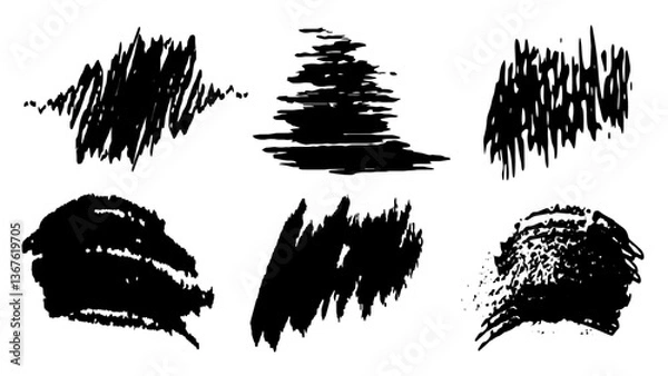 Obraz Set of black ink splashes.Black ink stencils. Paintbrush, splash, spray, ink splatter and paint marks. Black blots, grunge brush strokes.