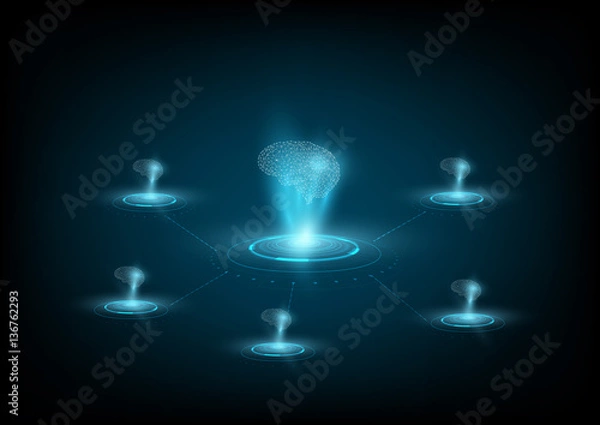 Fototapeta Abstract digital and technology background.  Artificial Intelligence network with Hologram display.