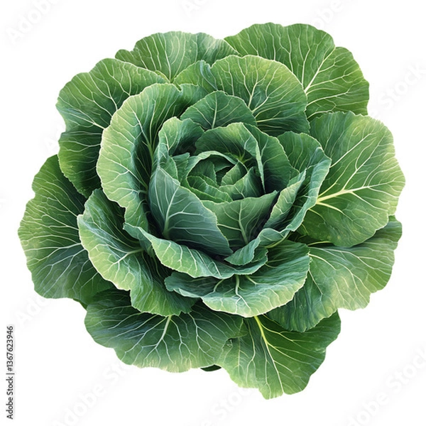 Fototapeta 3D Cabbage Plant with Curled Green Leaves Isolated on Transparent Background