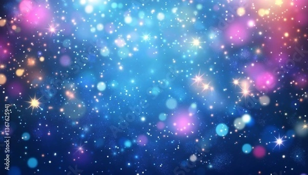 Fototapeta Festive, sparkling bokeh lights, night sky background, for use in celebration design