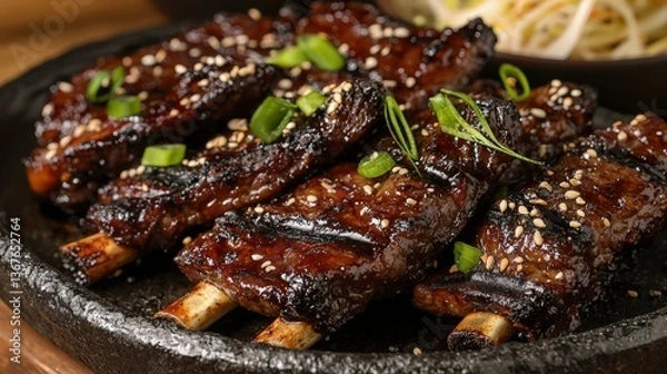 Fototapeta Galbi with Grilled Short Ribs and Glossy Marinade