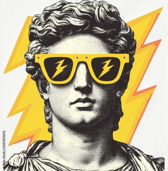 Obraz The stock image features a collage of a modern Greek woman's face on a transparent background, blended with a retro antique girl and other modern elements to create a stylish Greek portrait fashion