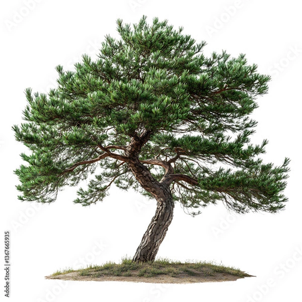 Fototapeta A Large Full Grown Pine Tree with Long Green Needles and Snow Isolated on Transparent Background