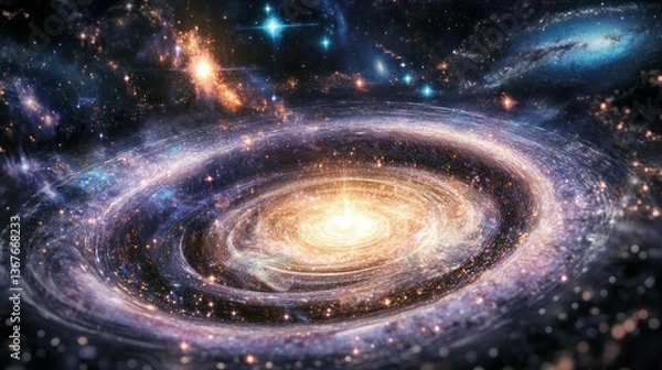 Fototapeta A vibrant and detailed illustration of a spiral galaxy in deep space.