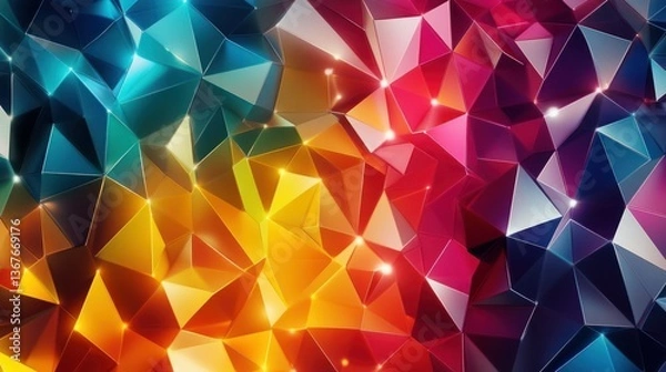 Fototapeta Colorful geometric mosaic of polygonal and triangular shapes, vibrant texture