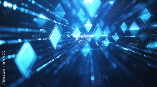 Fototapeta Blue abstract diamond shapes with glowing lines convey a futuristic feel.