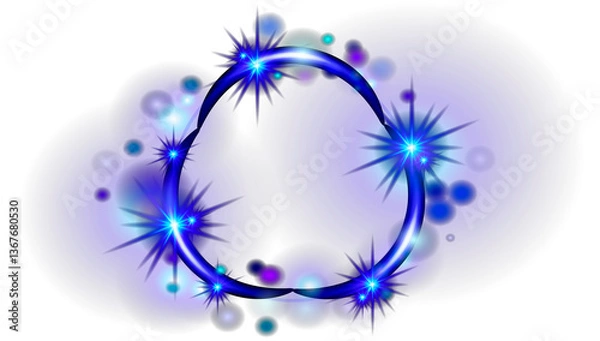 Obraz Blue Realistic flares. Glowing effects Glowing effects. Photography camera light or sunlight reflection from lens. Stars in space. Isolated glints set. Sparkle glares. Vector shimmering elements.