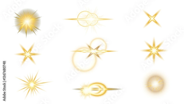 Obraz Golden Sparks.Light effects. Wind glare, explosions, shiny, dust, lines, flares, sequins, stars, curved curls.lights. Stars in space. Isolated glints set. Sparkle glares. Vector shimmering elements.