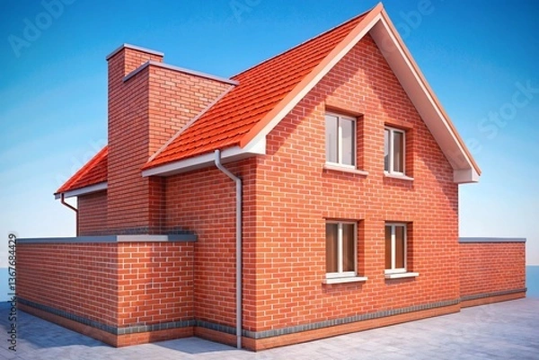Obraz Isometric Red Brick House Wall Architecture Design Concept - Stock Photo