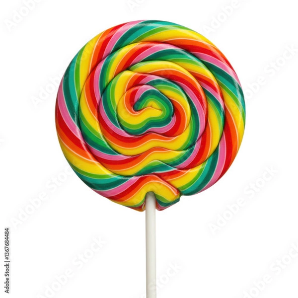 Fototapeta A vibrant spiral lollipop with rainbow colors isolated on transparent background